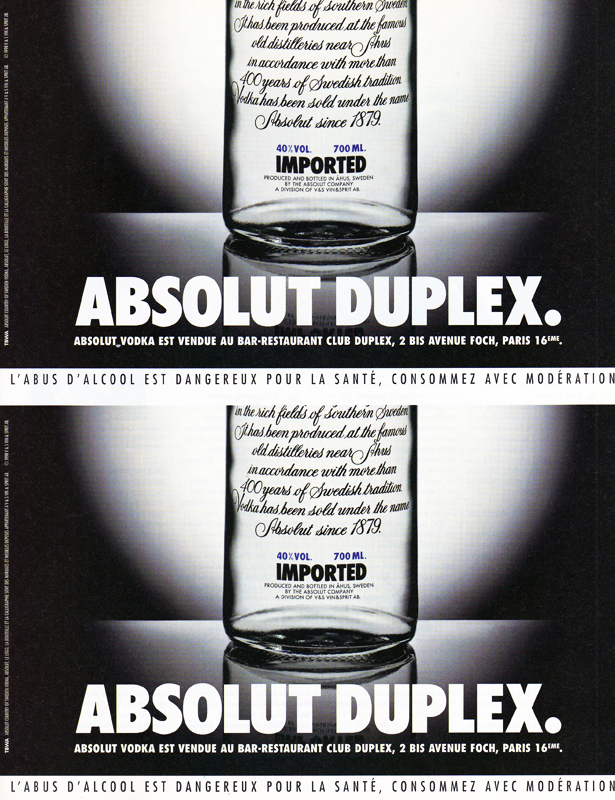 Campagne Absolut - Boîtes de nuit - France - Absolut Duplex