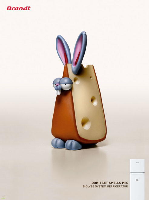 publicité Brandt - réfrigérateur - mélange d'odeurs - Lapin - Fromage