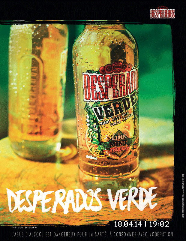 Publicité Desperados - Moments - 18/04/14 - 19h02 - Desperados Verde - Photo de deux bouteilles  sur une table de jour - Agence Dufresne Corrigan Scarlett - Photo Ben Stockley - 2014
