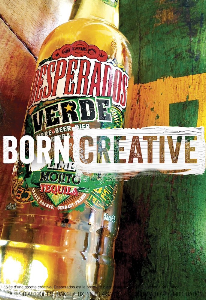Publicité Desperados - Born créative -  Verde - Bouteille posée dans un coin en bois - Agence Service Plan - France - 2017