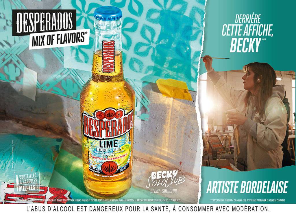 Publicité Desperados - Mix of Flavors - Bouteille de Lime - Derrière cette affiche Becky- Bordeaux - Agence Service Plan - 2023