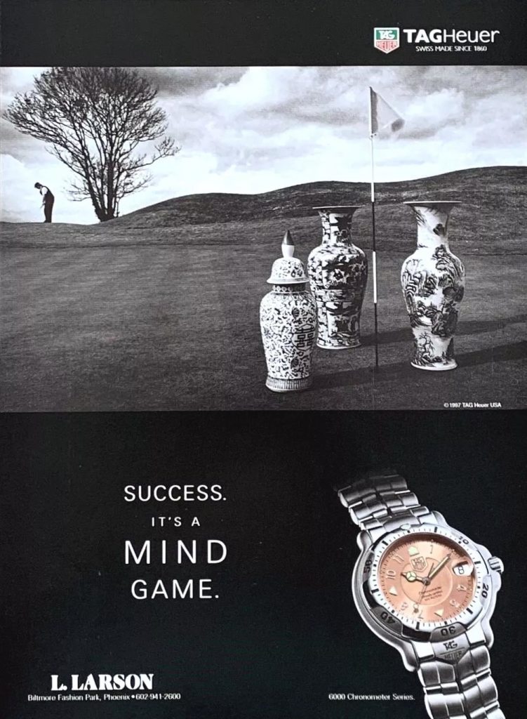 Publicité Tag Heuer - Success it's a mind game - Golf - vases - Agence BDDP - 1995
