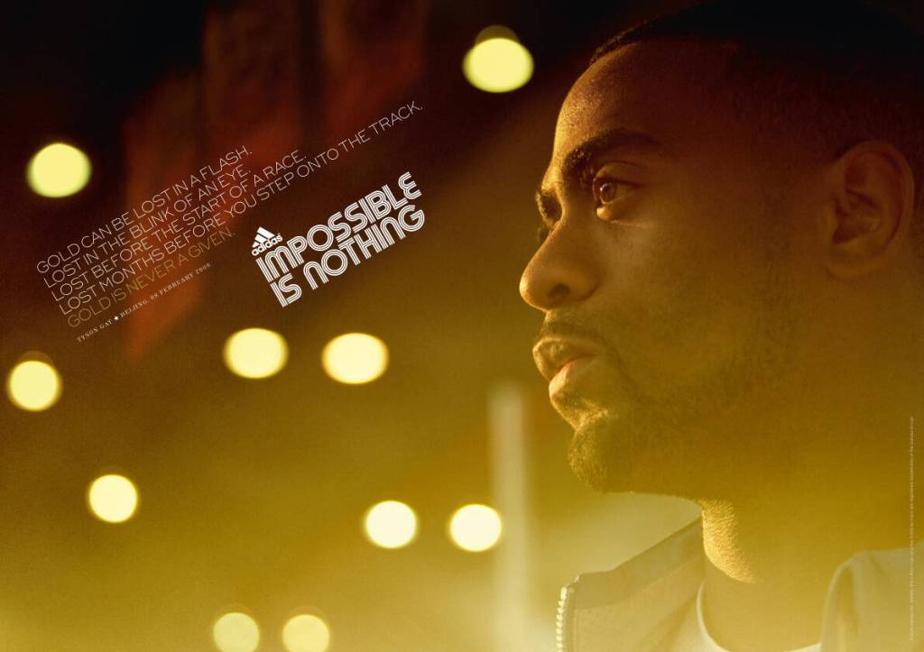 Publicités Adidas - Gold is never a given - JO Pékin - Tyson Gay