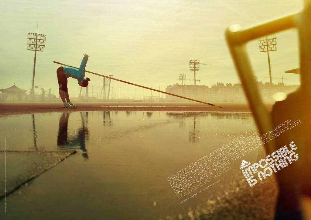 Publicités Adidas - Gold is never a given - JO Pékin - Yelena Isinbayeva