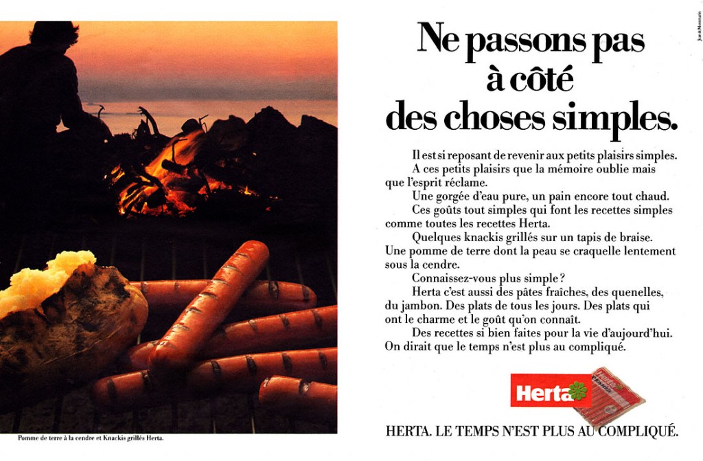 Annonces Presse - Herta - Ne passons pas à côté des choses simples - Saucisses - Un feu de bois en bord de plage  - Agence Jean&Montmarin - 1985