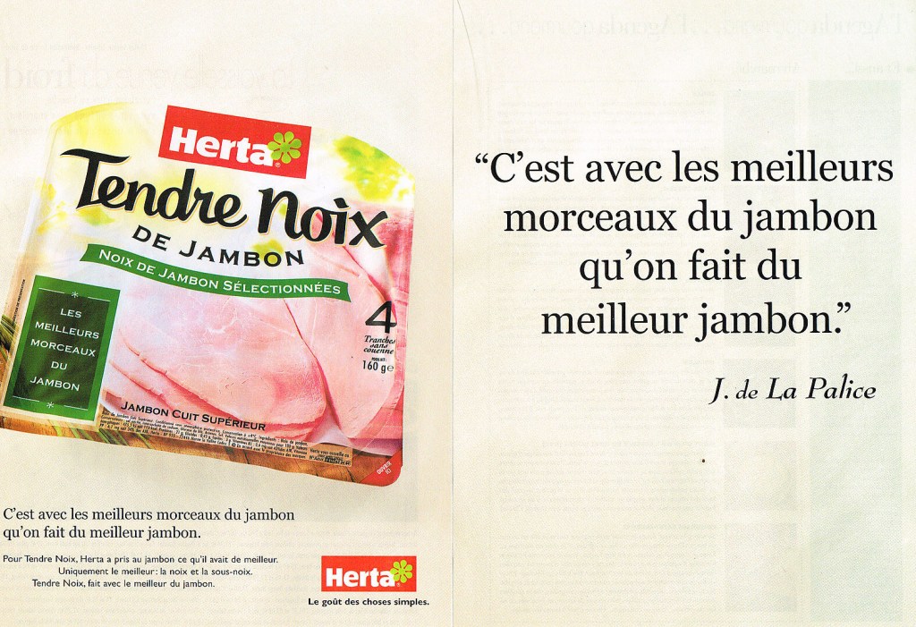Annonce presse - Herta - Le goût des  choses simples - Jambon - Tendre Noix - La Palice - Page double