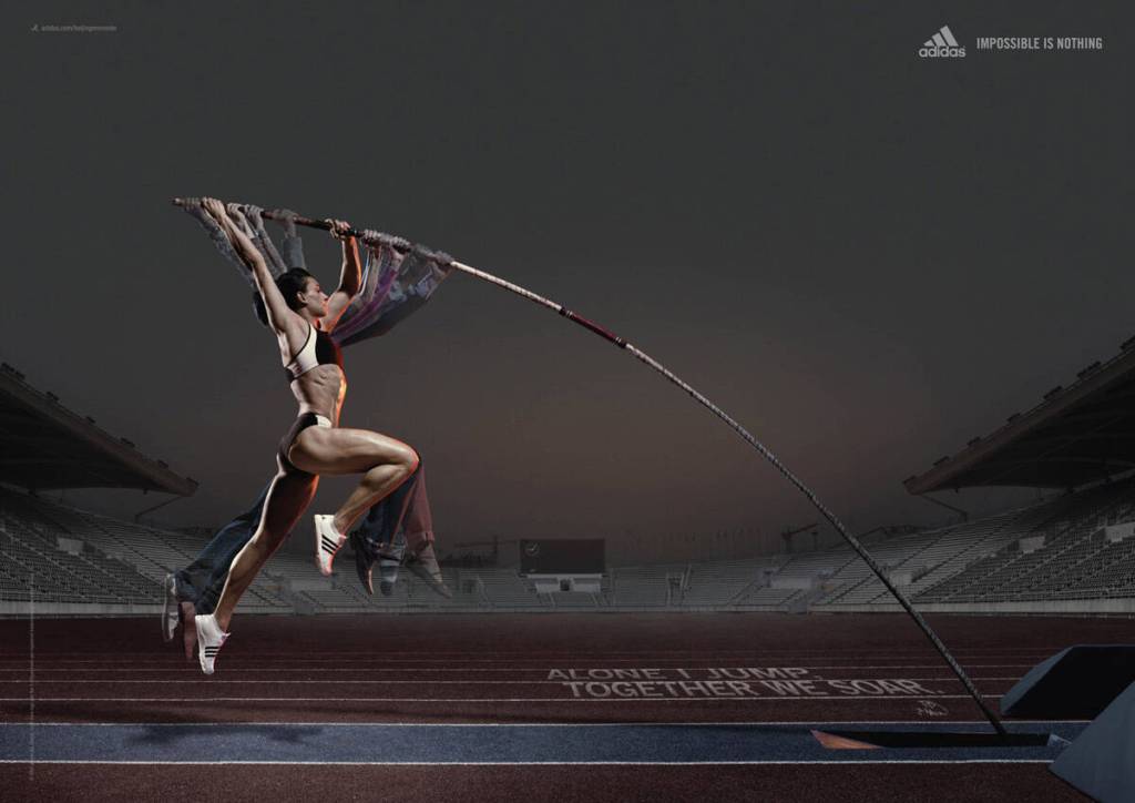 Campagne Adidas - Impossible is nothing - JO Pekin - Alone I jump together we soar - Yelena Isinbayeva