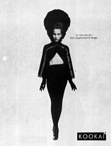 Publicité Kookaï - Noir et blanc - 1987 - Je vais encore faire augmenter le tirage