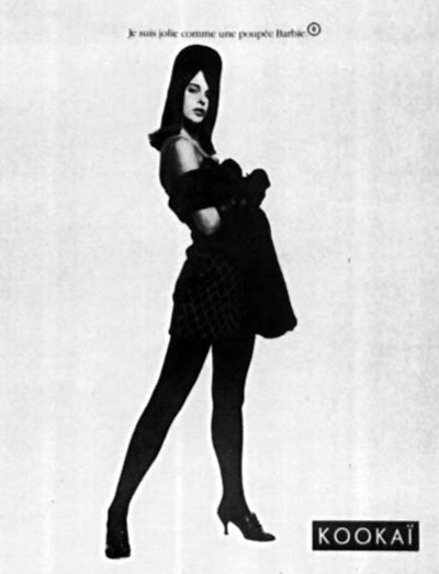 Publicité Kookaï - Noir et blanc - 1987 - Je suis jolie comme une poupée Barbie
