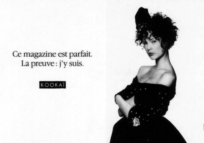 Publicité Kookaï - Noir et blanc - 1988 - Ce magazine est parfait. La preuve : j'y suis