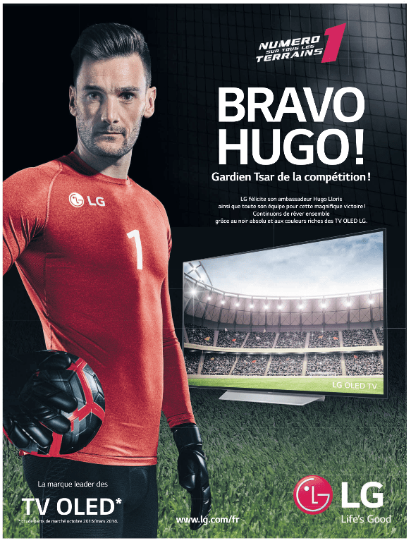 Publicité LG - TV Oled - Hugo Lloris - Victoire coupe du monde - 2018