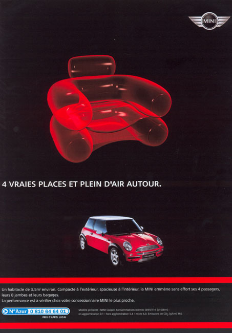 Publicité Mini - Fauteuil en baudruche - 4 vraies places et plein d'air autour