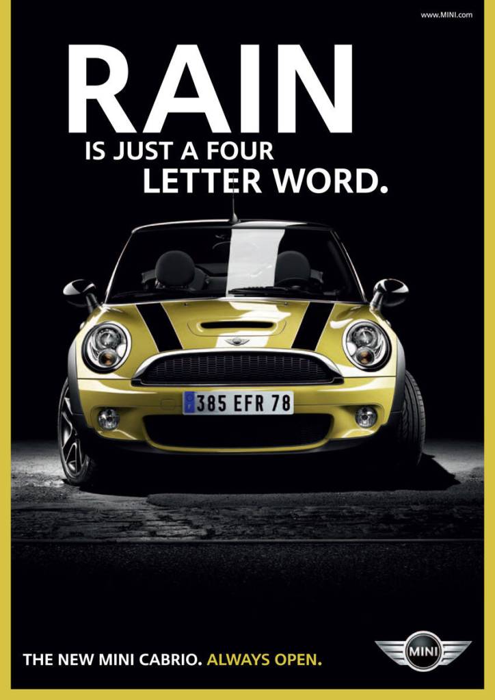 Publicité - Mini cabriolet - Allemagne - 2009 - Rain is just a four letter Word