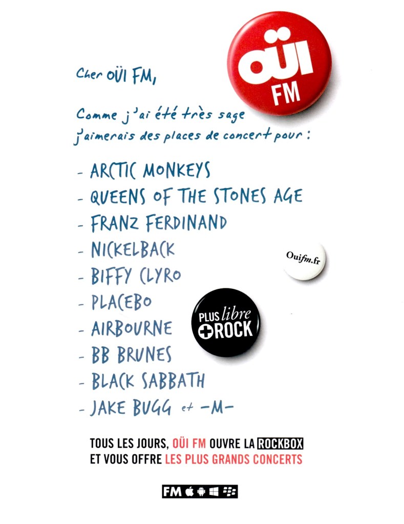 Campagne OuïFM - Liste au Père Noël - places concert