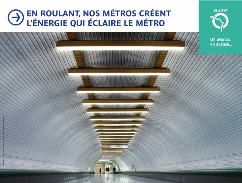 Affiches RATP - On avance, on avance - En roulant, nos métros créent l'énergie qui éclaire la métro
