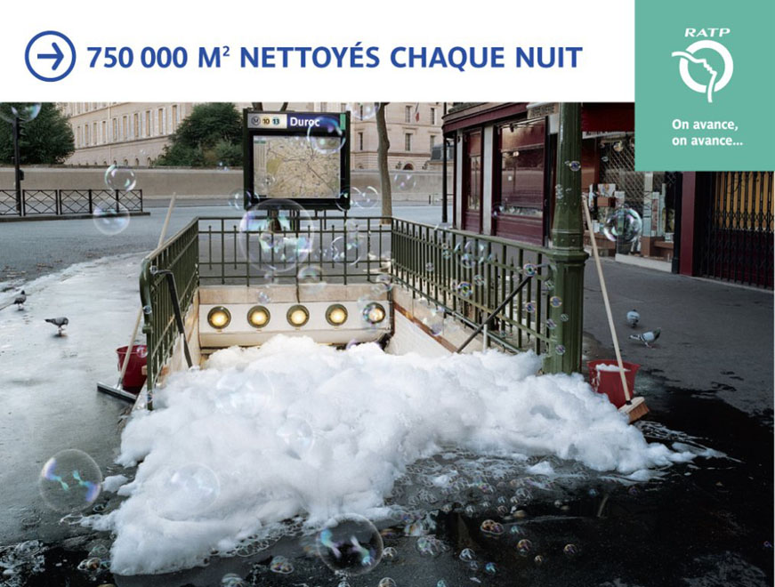 Affiches RATP - On avance, on avance - 750 000 m2 nettoyés chaque nuit