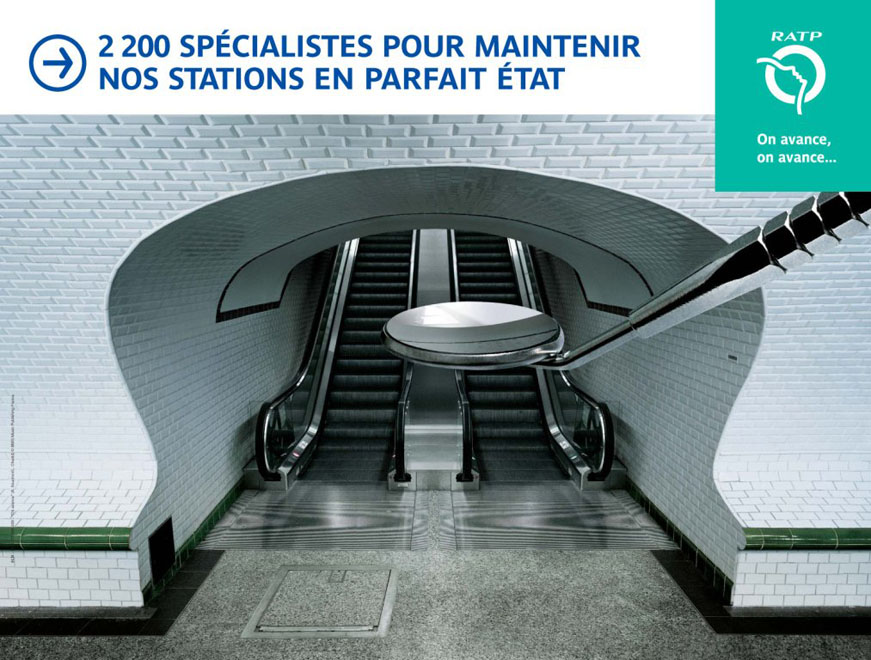 Affiches RATP - On avance, on avance - 2 200 spécialistes pour maintenir nos stations en parfait état