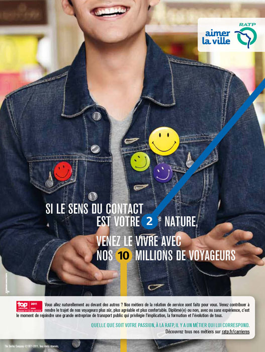 Campagne RATP - Aimer la ville - Recrutement - Si le sens du contact est votre 2ème nature