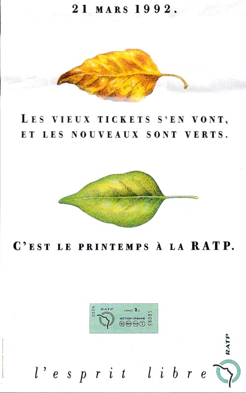 Campagne RATP - Ticket vert - 1992