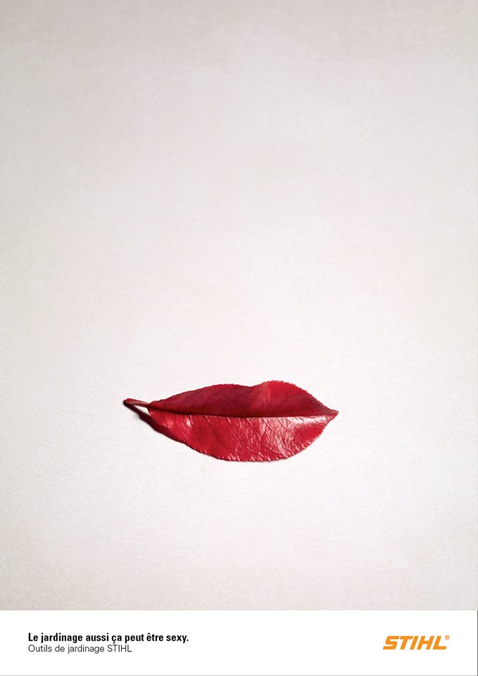 Publicité Stihl - Feuille - Lèvre - Le jardinage peut-être sexy