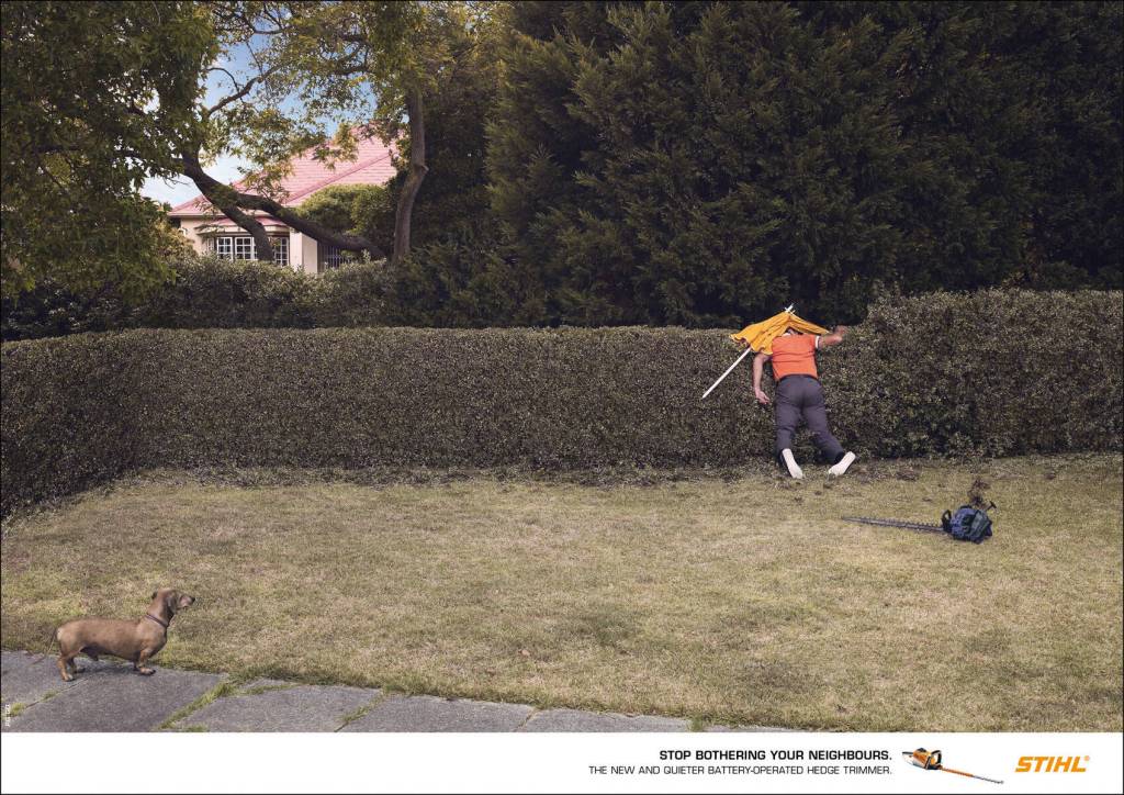 Publicité Stihl - Voisins - 2010 - Taille-Haie - Parasol