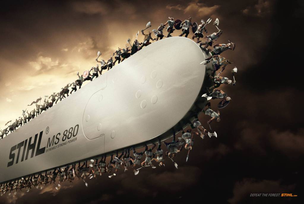Publicité Stihl - Allemagne - Tronçonneuse - guerriers 