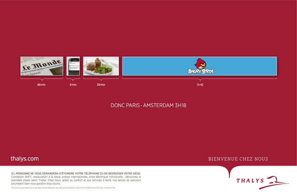 Publicité Thalys - Temps utile - Paris Amsterdam - Angry Bird