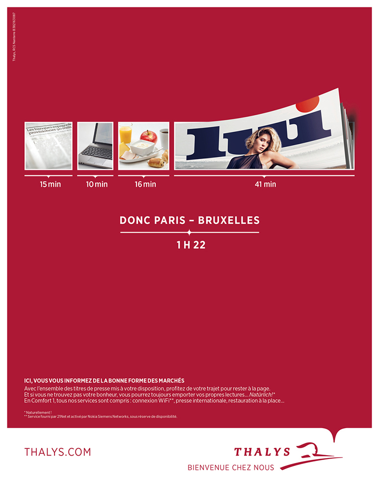 Publicité Thalys - Temps utile - Paris Bruxelles - Lui