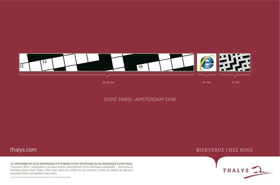 Publicité Thalys - Temps utile - Paris Amsterdam - Mots croisés
