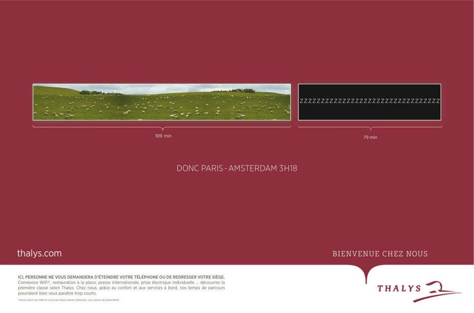 Publicité Thalys - Temps utile - Paris Amsterdam - Moutons - zzzzzz