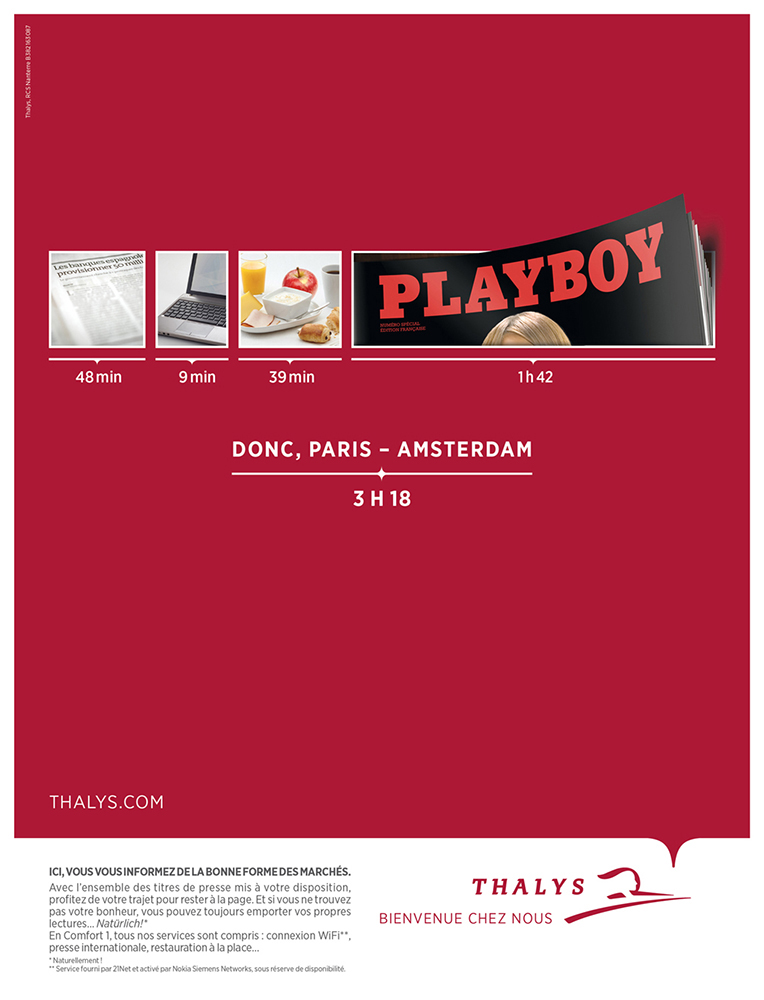 Publicité Thalys - Temps utile - Paris Amsterdam - Playboy