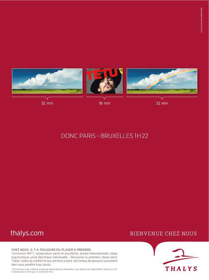 Publicité Thalys - Temps utile - Paris Bruxelles - Têtu - Arc en ciel
