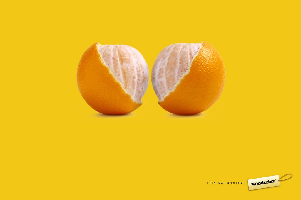 Publicité Wonderbra - Fond jaune - Oranges