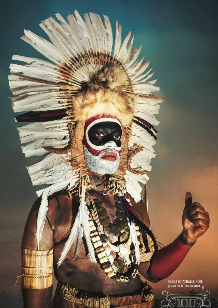 Publicité Jeep - Auto-stoppeurs - Indigènes - Toit détachable - Coiffes