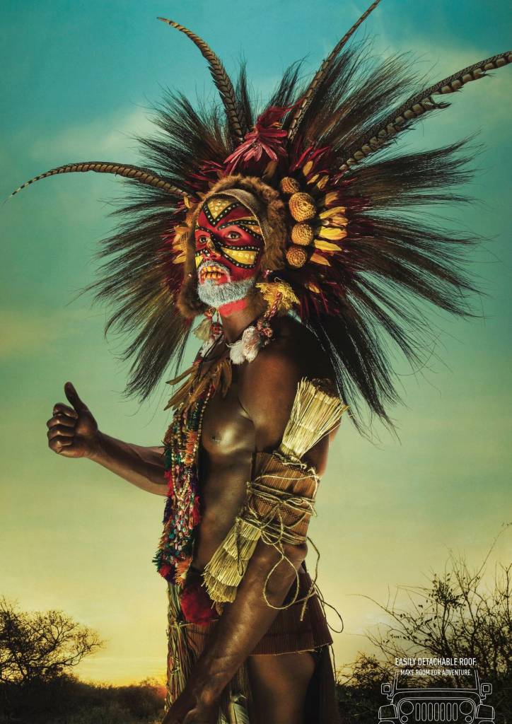 Publicité Jeep - Auto-stoppeurs - Indigènes - Toit détachable - Coiffes