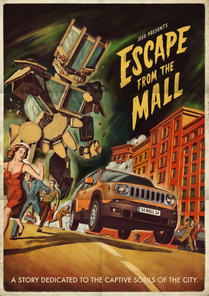 Publicité Jeep - Affiches films rétro - Horreur - Escape from the Mall