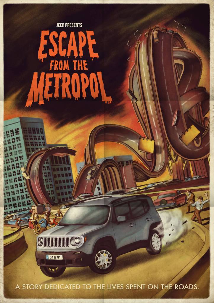 Publicité Jeep - Affiches films rétro - Horreur - Escape from the Metropol