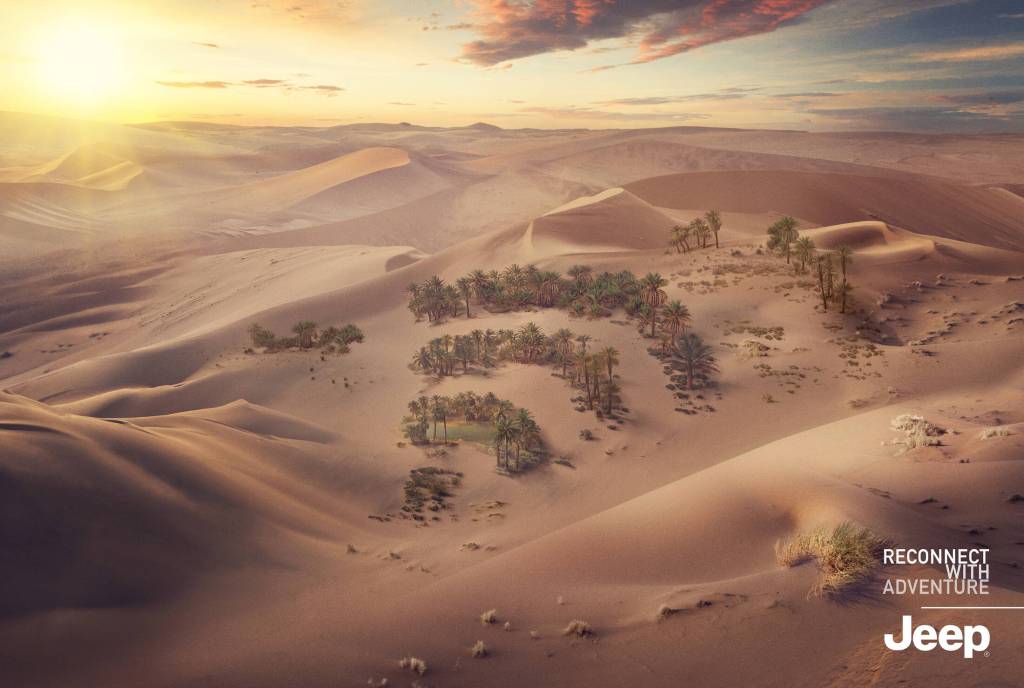 Publicité Jeep - Reconnect with Adventure - pictogramme Wifi - Désert