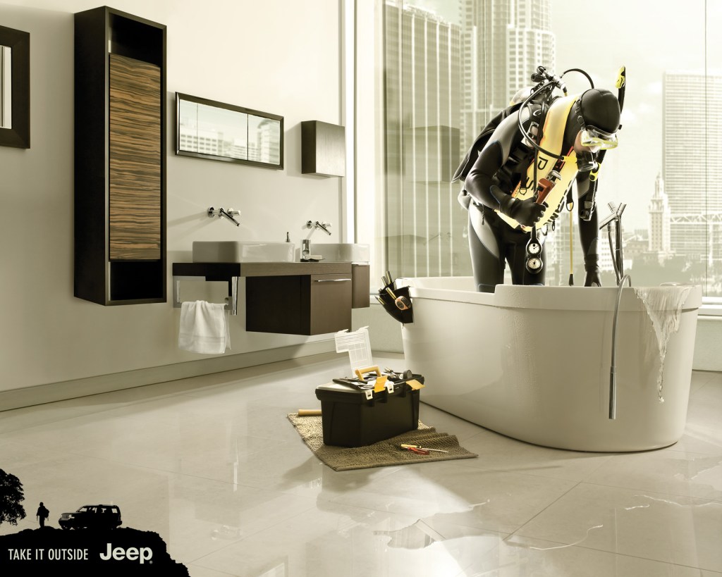 Publicité Jeep - Take it outside - Tâches ménagères - Évier Bouché - Plongée