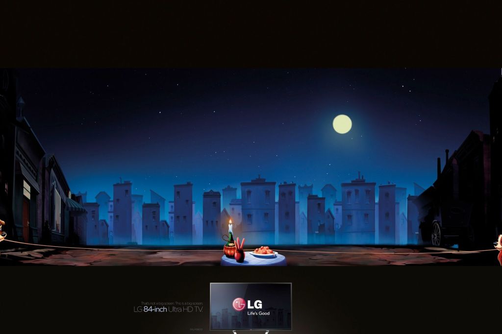 Publicité LG - TV Ultra HD - Références cinématographiques - Grand écran - La belle et le clochard