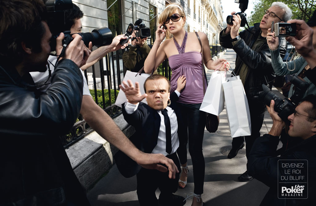 Publicité Live Poker Magazine - Devenez le roi du bluff - Garde du corps - Nain