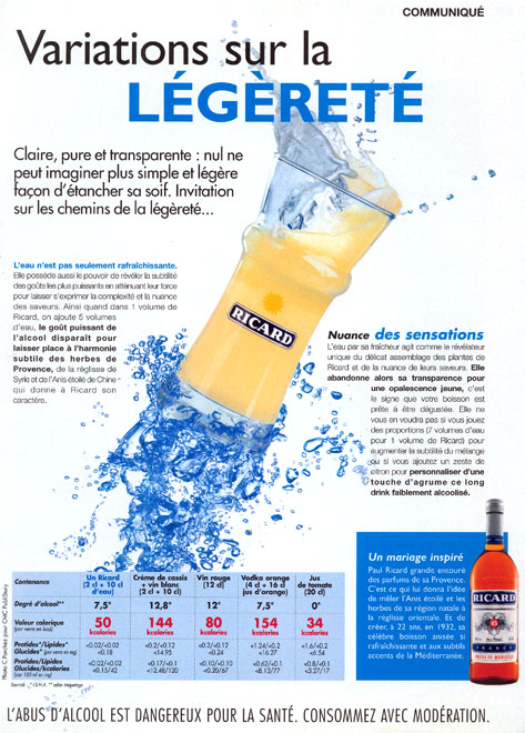 Publicité Ricard - Publireportage - Variations sur la légèreté