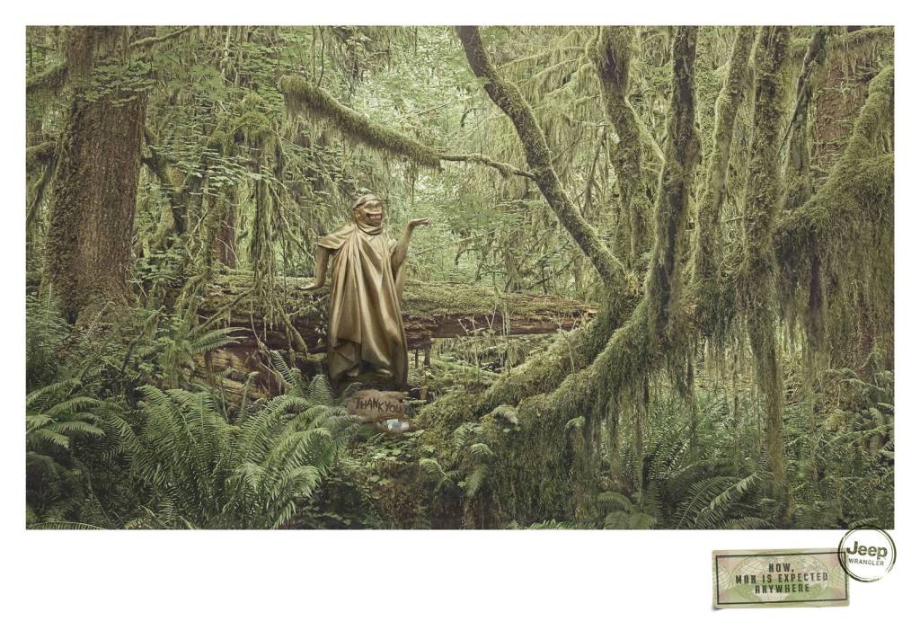 Publicité Jeep- Now, man is expected anywhere - Leo Burnett - France - Singe Statue