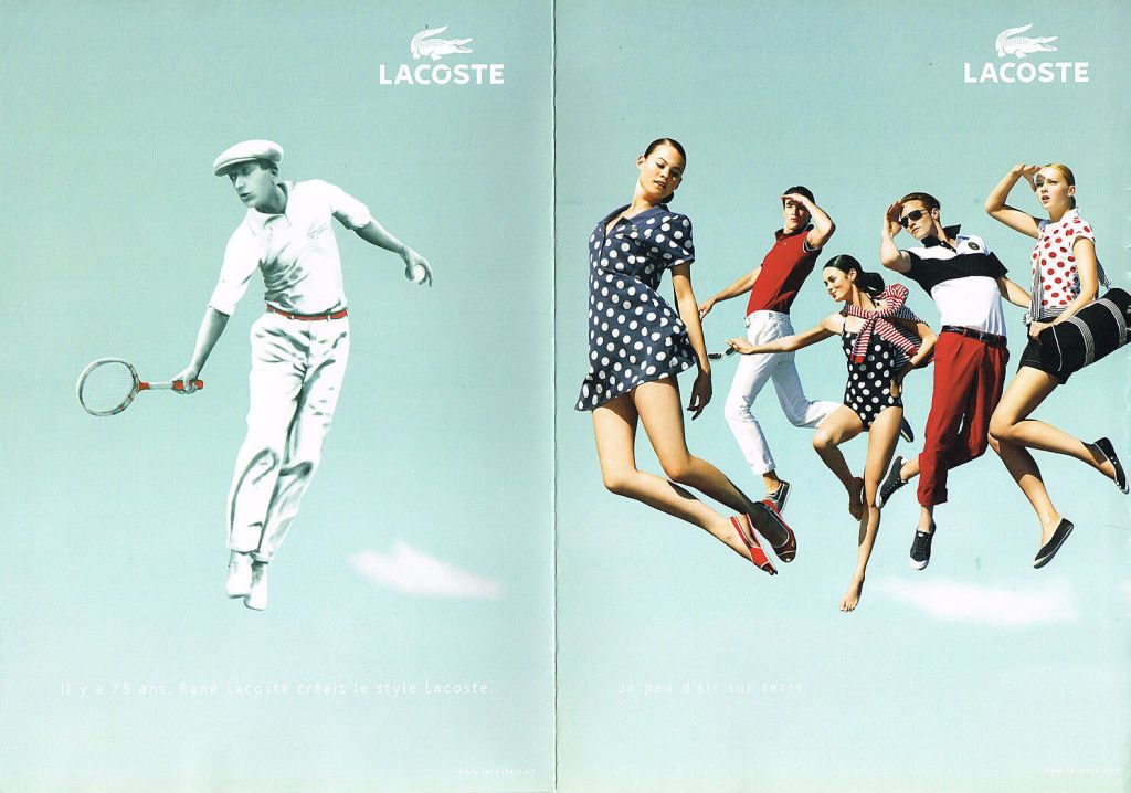 Publicité Lacoste - Un peu d'air sur terre - Groupe en suspension - René Lacoste - Classe - Agence BETC - 2008