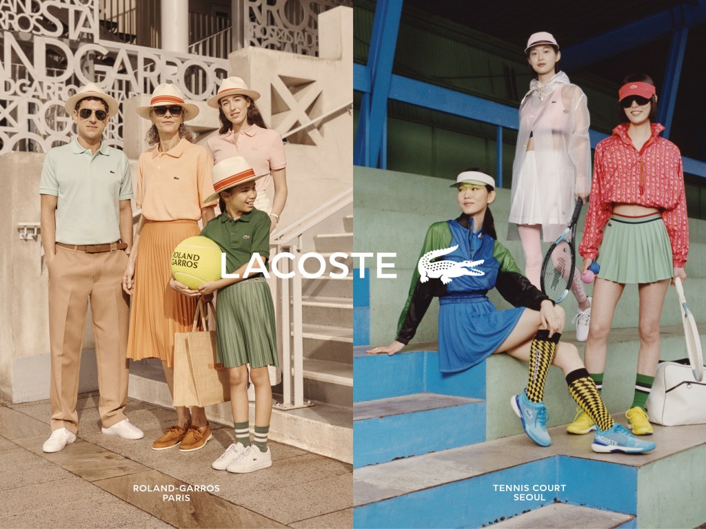 Publicité Lacoste - Anniversaire 90 ans - Famille Roland Garros Paris -  Jeunes femmes Tennis Court Séoul - BETC - 2023