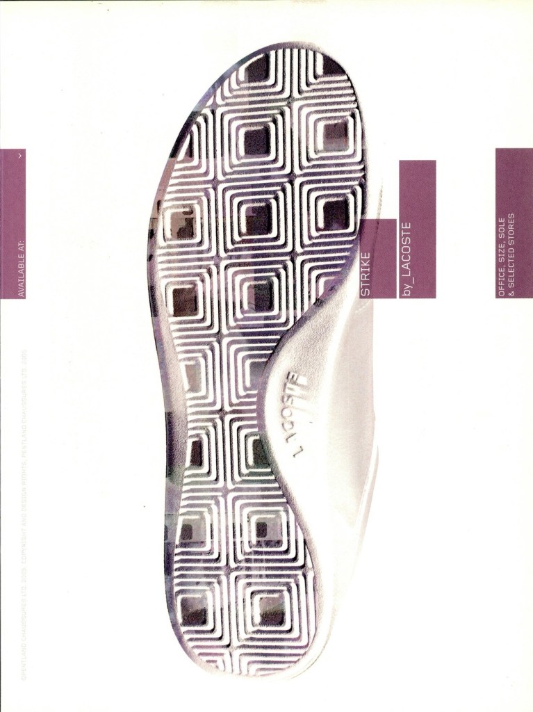 Publicité Lacoste - Chaussures - Strike - Design - Magazines anglais - Dazed - 2005