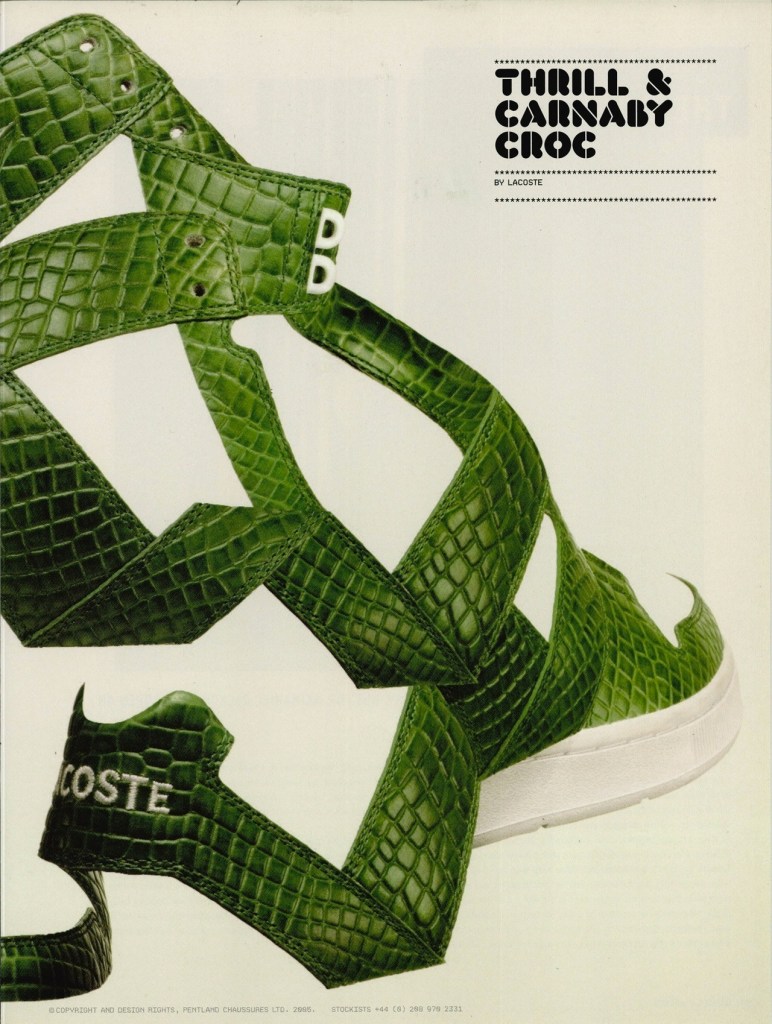 Publicité Lacoste - Chaussures - Thrill & Carnaby Croc - Design - Magazines anglais - Dazed - 2005