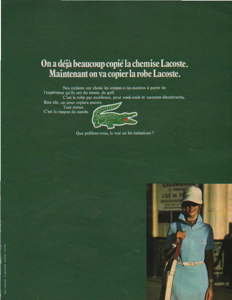 Publicité Lacoste - Copie - Contrefaçon - Robe Lacoste - fond vert