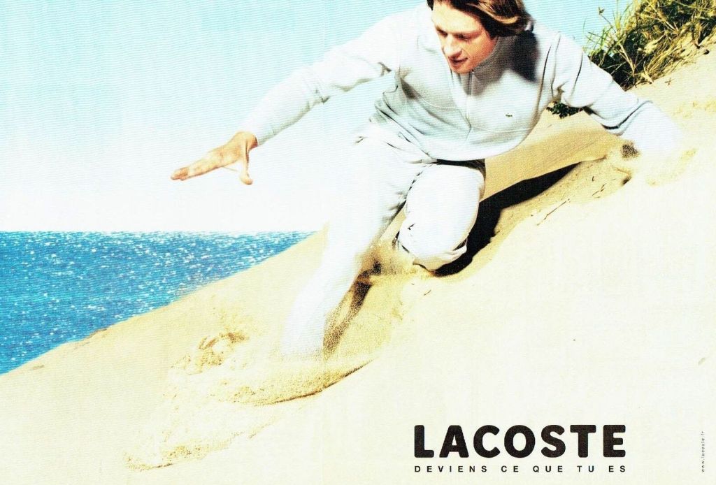 Publicité Lacoste - Deviens ce que tu es - Homme - Sweat - Dune - Agence Euro&RSCG Scher Lafarge - 2001