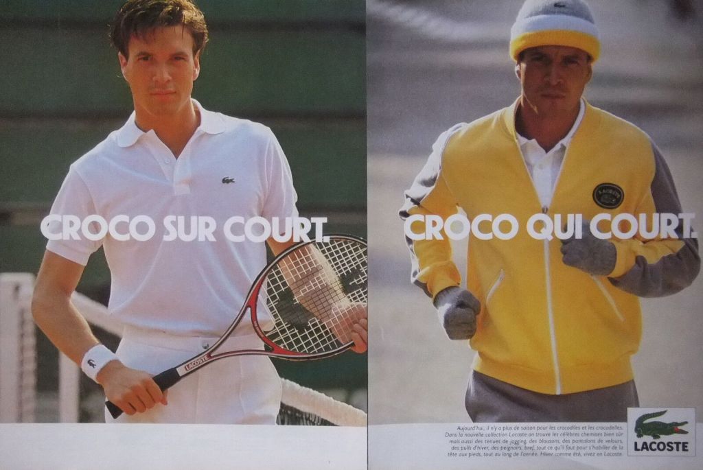 Publicité Lacoste - Double page - Tennis - Jogging - Croco Sur court - Croco qui court - 1983